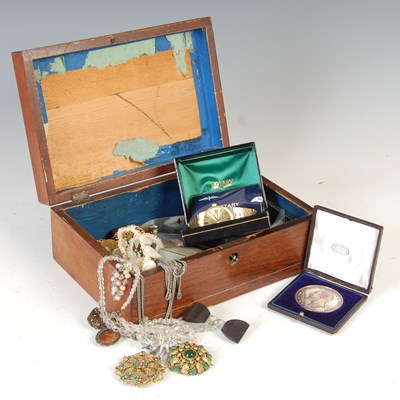 Lot 480 - A collection of costume jewellery contained within a 19th century rosewood work box