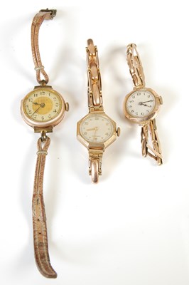 Lot 450 - Three assorted early 20th century 9ct gold ladies wrist watches