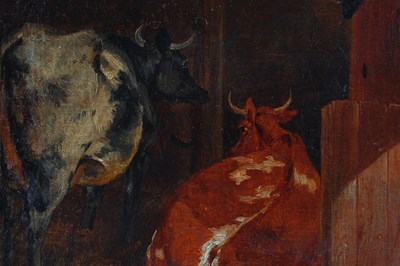 Lot 340 - 19th century British School Cattle in a barn...