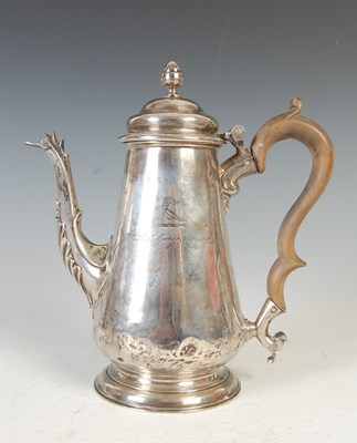 Lot 431 - A George II silver coffee pot, London, 1751, makers mark obscured, possibly T.H for Thomas Heming