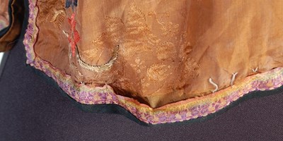Lot 708 - A Chinese purple ground embroidered ladies silk jacket and matching pantalons