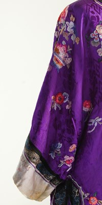 Lot 708 - A Chinese purple ground embroidered ladies silk jacket and matching pantalons