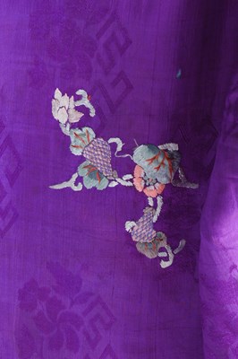 Lot 708 - A Chinese purple ground embroidered ladies silk jacket and matching pantalons