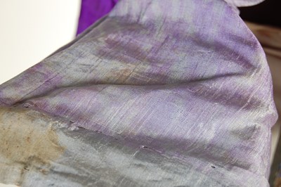 Lot 708 - A Chinese purple ground embroidered ladies silk jacket and matching pantalons