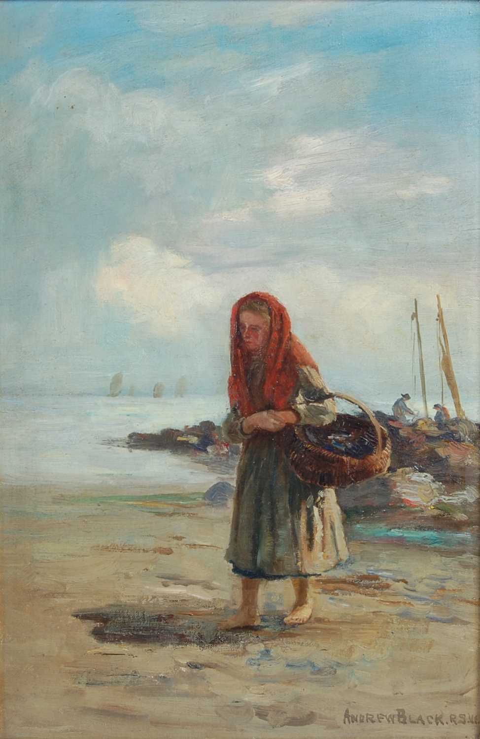 Lot 344 - Andrew Black RSW (1850-1916) Fisher lass,...