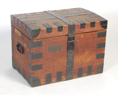 Lot 59 - A 19th century stained pine and iron bound silver chest