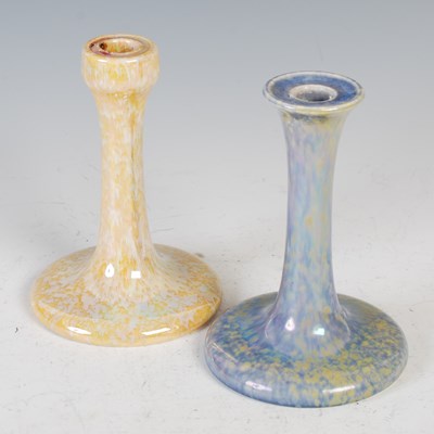 Lot 607 - Two Ruskin pottery candlesticks, both dated 1923