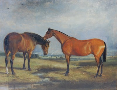 Lot 350 - John MacLeod (19th century) Two Bay horses oil...