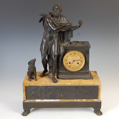 Lot 178 - A 19th century French bronze and yellow marble Roman Revival mantle clock