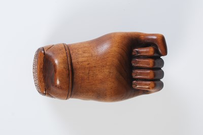 Lot 209 - A rare treen snuff box formed as a hand