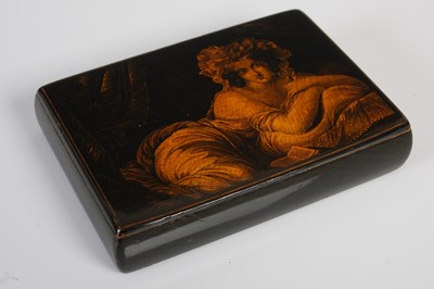 Lot 213 - A fine Mauchline ware sycamore and penwork oblong snuff box