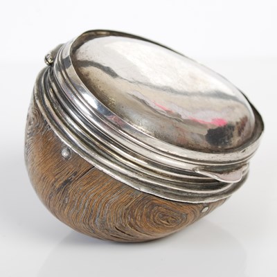 Lot 230 - An unusual silver-mounted burr wood snuff box