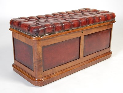 Lot 98 - A smart mahogany and button-down leather upholstered rectangular-shaped stool