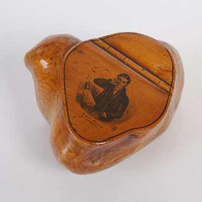 Lot 241 - A Mauchline sycamore wood snuff box formed as a burr