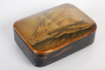 Lot 254 - A papier-mâché oblong snuff box