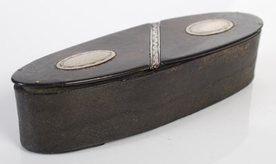 Lot 258 - A leather two-compartment oval snuff box