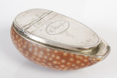 Lot 279 - A Scottish provincial silver-mounted cowrie shell snuff box