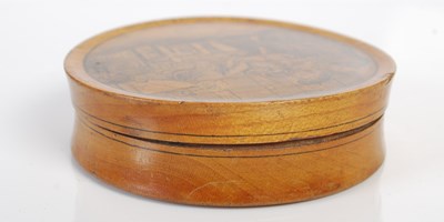 Lot 295 - A Mauchline ware sycamore circular snuff box