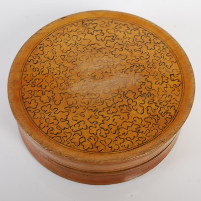 Lot 295 - A Mauchline ware sycamore circular snuff box