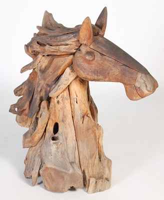 Lot 118 - A naturalistic wood garden ornament in the form of a horse's head