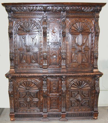 Lot 91 - A Victorian stained oak Carolean style two-part cupboard