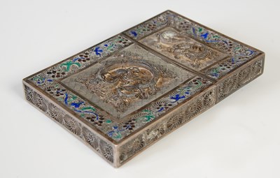 Lot 384 - A Chinese silver and enamel filigree calling...