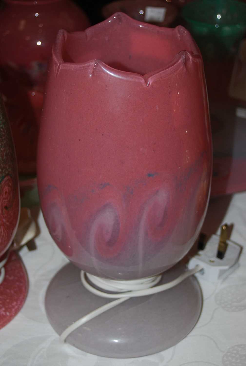 Lot 383 - A Vasart tulip lamp, mottled pink and white,...
