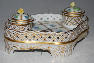Lot 12 - A Herend porcelain desk stand set with two...
