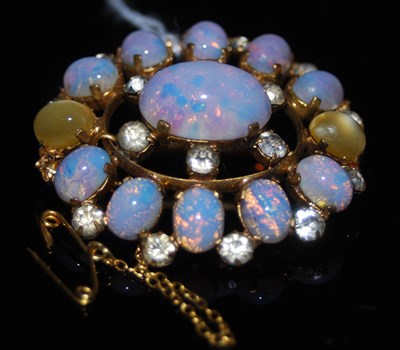 Lot 31 - A yellow metal opal and paste set open-work...