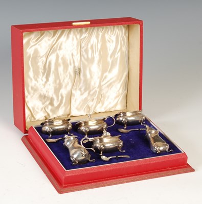 Lot 412 - A George VI silver six-piece cruet set,...