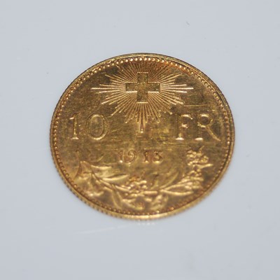 Lot 55 - A 1913 ten franc gold coin, 3.4 grams.