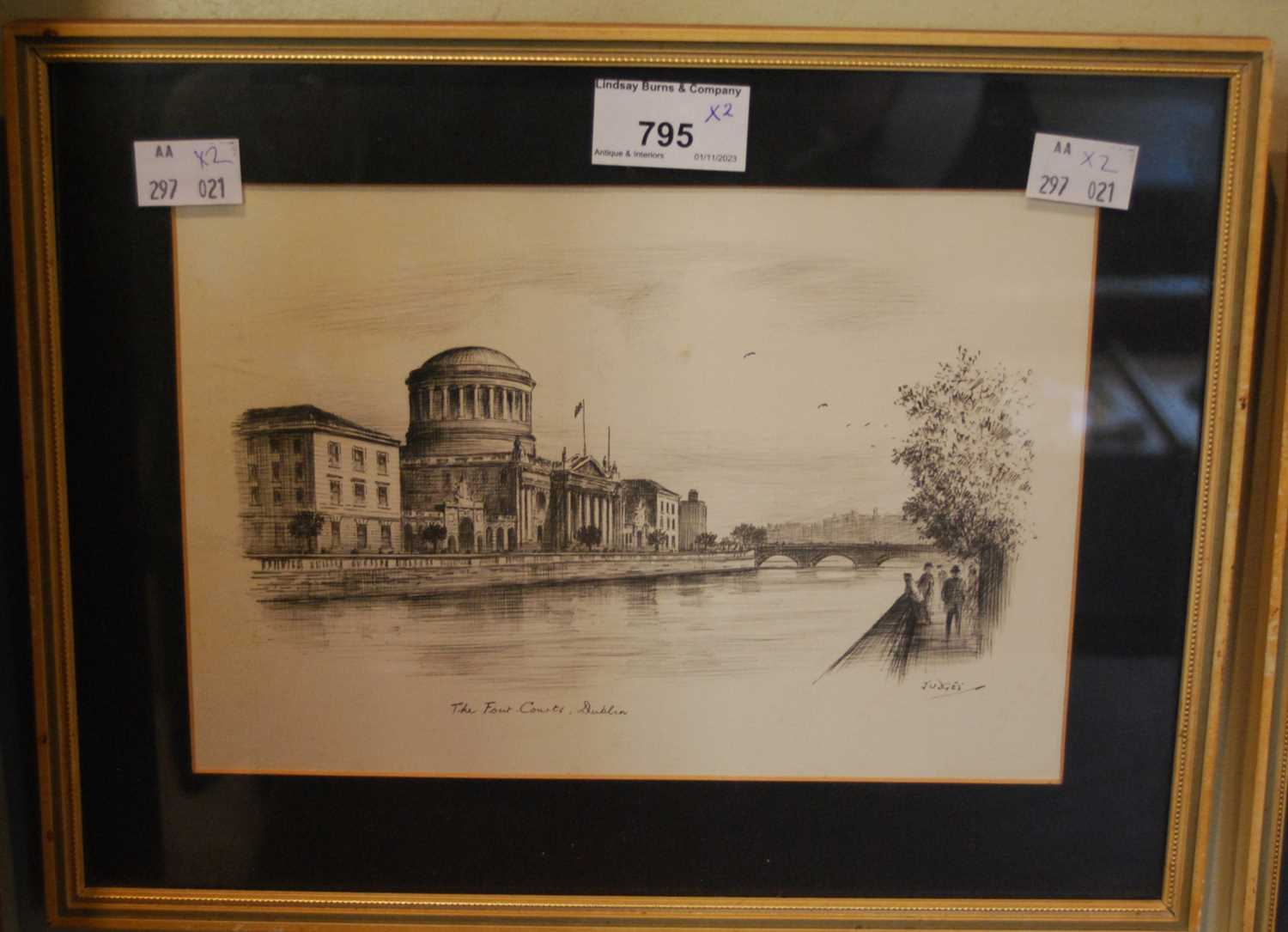 Lot 795 - Two framed prints by Judges, 'The Four Courts,...