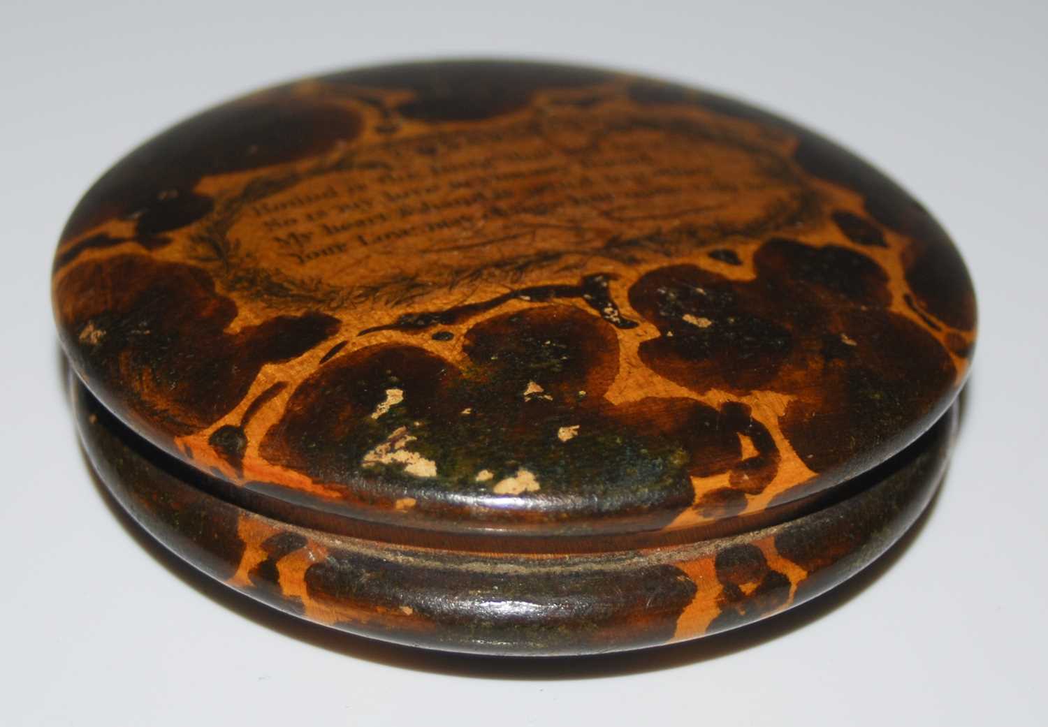 Lot 63 - A 19th century treen snuff box with simulated
