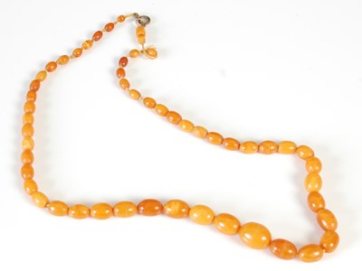 Lot 442 - A butterscotch amber necklace, formed from a...