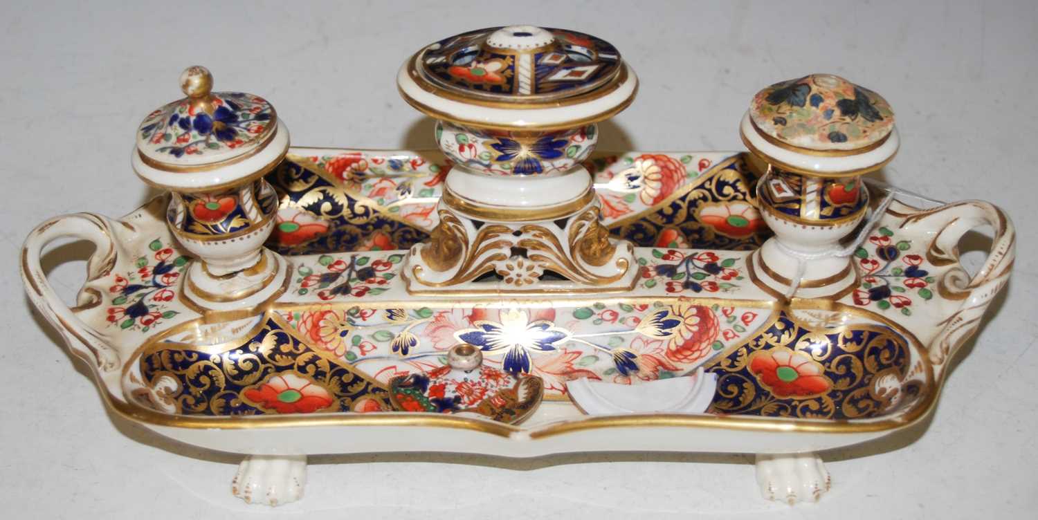 Lot 210 - A 19th century Bloor Derby ceramic desk stand,...