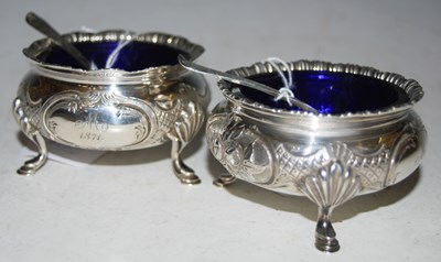 Lot 148 - A near pair of 19th century silver salts,...