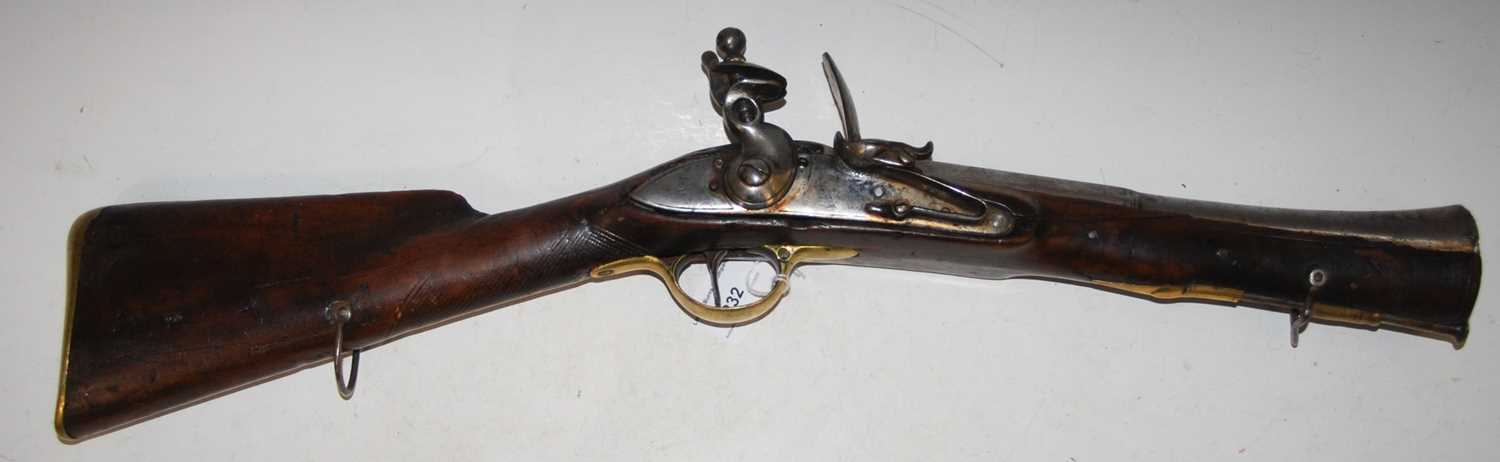 Lot 232 - A 19th century flintlock blunderbuss, the lock...