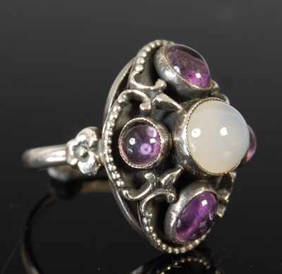 Lot 453 - An Arts & Crafts white metal grey agate and...