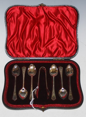 Lot 186 - A cased set of six Sheffield silver teaspons...