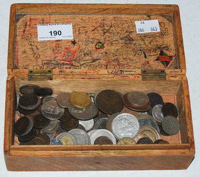 Lot 190 - A box of assorted vintage coins.