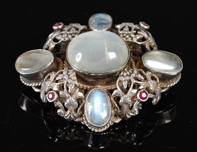 Lot 456 - An Arts & Crafts white metal moonstone and...