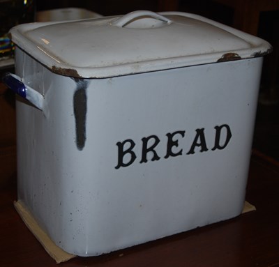 Lot 939 - A vintage white enamelled bread bin, together...