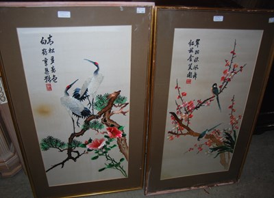 Lot 946 - Two framed Chinese silkworks together with two...