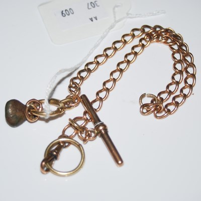 Lot 79 - A yellow metal watch chain with T-bar...