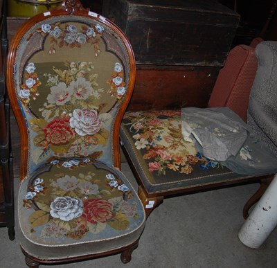 Lot 958 - A Victorian walnut nursing chair with floral...