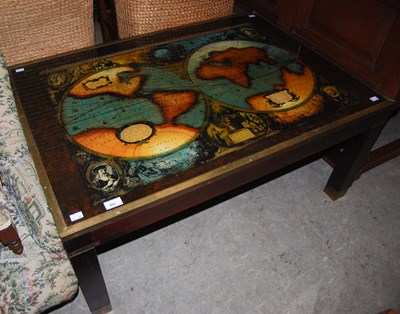 Lot 966 - A wood and brass bound coffee table, the top...