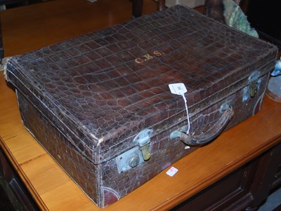 Lot 968 - A faux alligator skin vintage travel case, the...