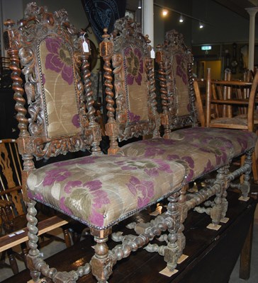 Lot 1025 - Three late 19th century stained oak Jacobean...