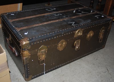 Lot 1030 - A vintage white metal bound cabin trunk with...