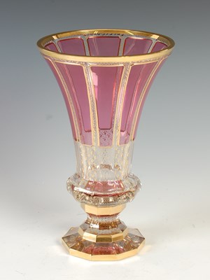 Lot 478 - A Bohemian clear and ruby glass vase, 20th...